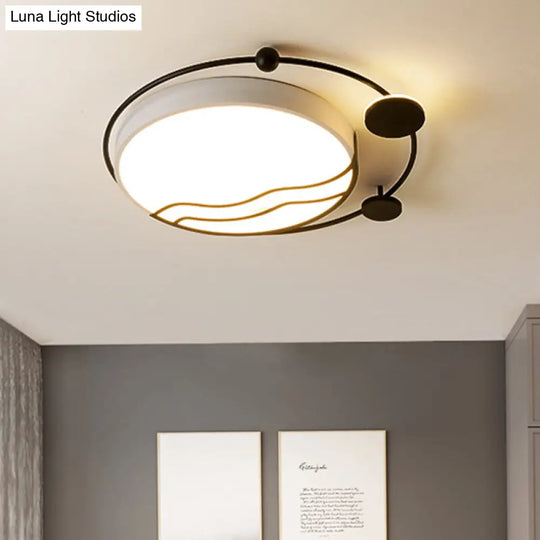 Contemporary Round Flush Mount Iron Led Flushmount With Halo Detail - White/Warm Light