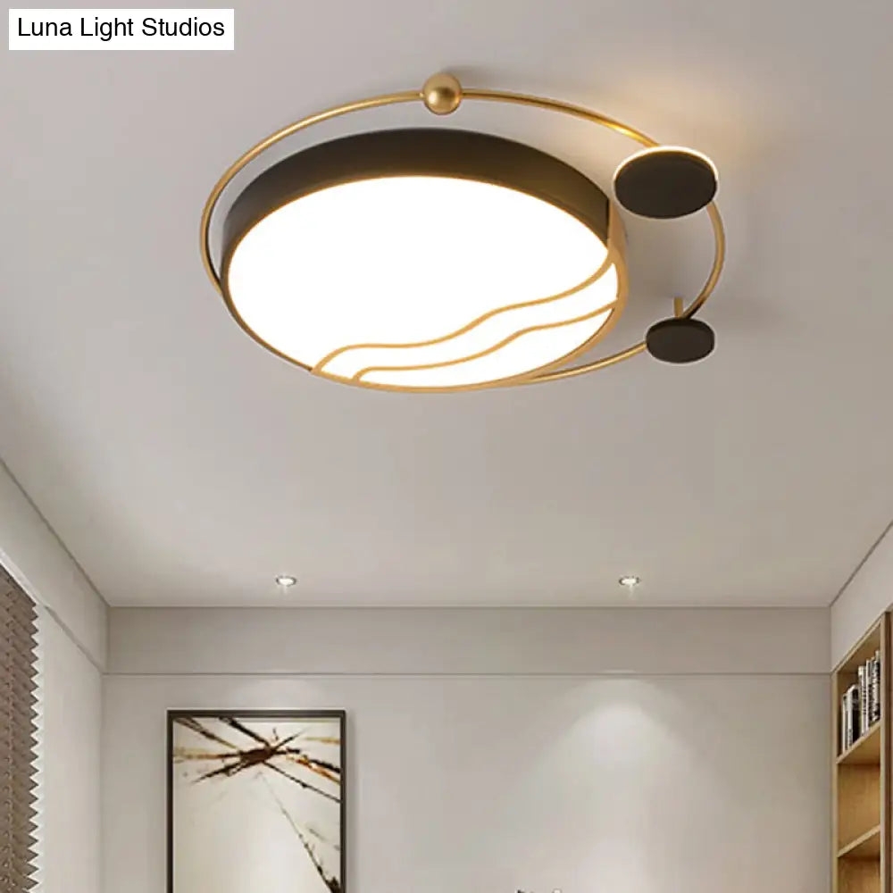 Contemporary Round Flush Mount Iron Led Flushmount With Halo Detail - White/Warm Light