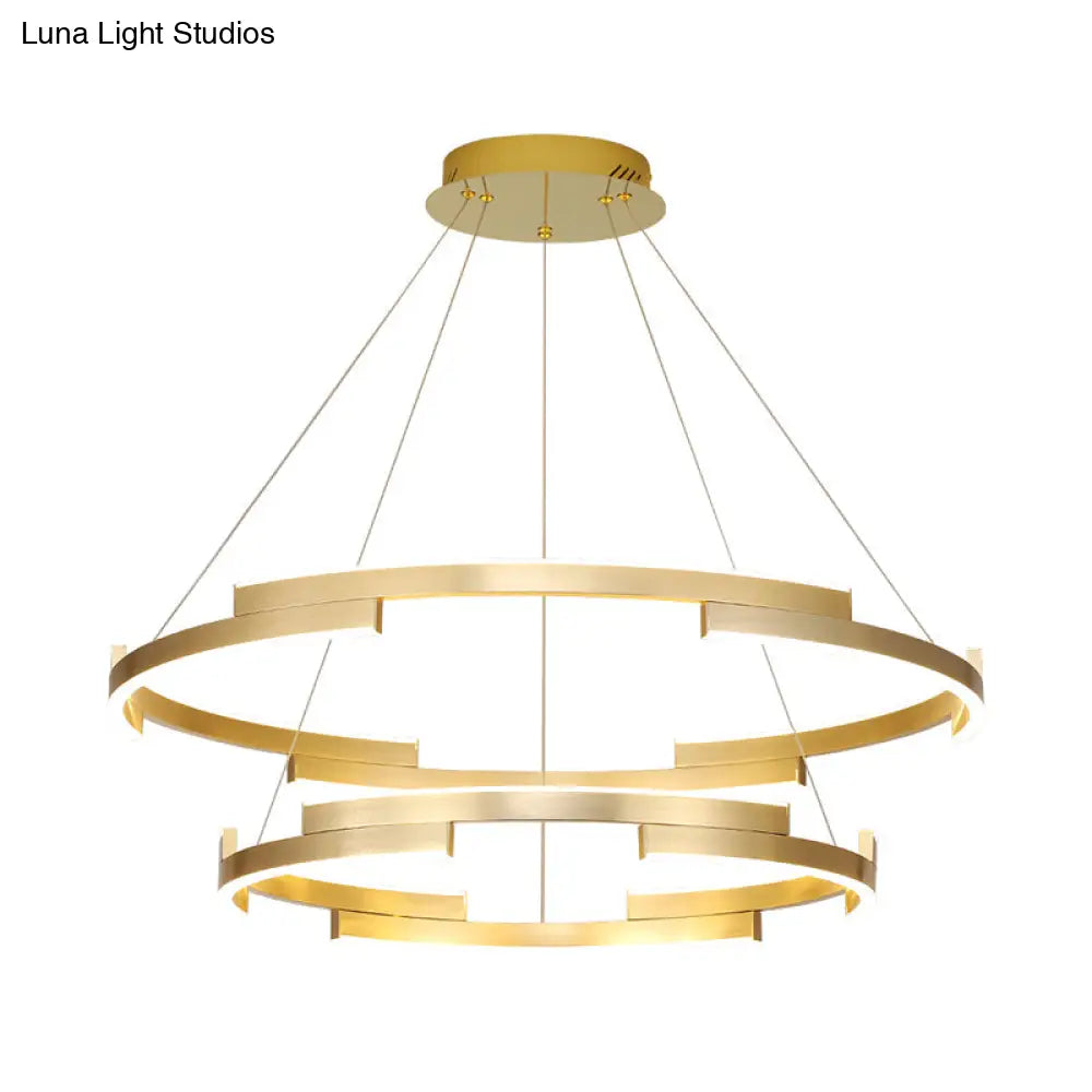 Contemporary Round Metal Chandelier - 1/2/3 Lights Gold Led White/Warm Lighting