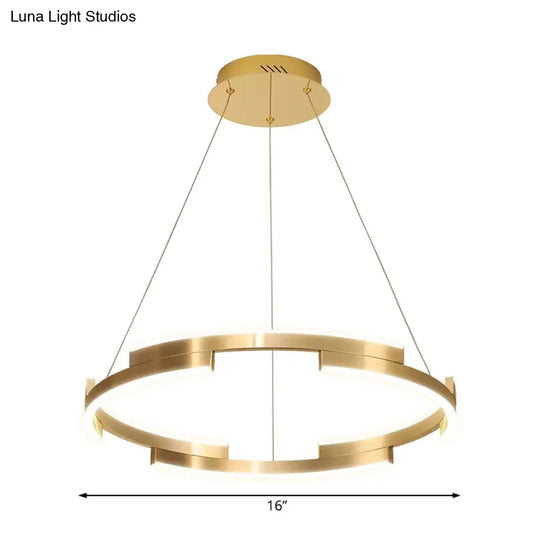 Contemporary Round Metal Chandelier - 1/2/3 Lights Gold Led White/Warm Lighting