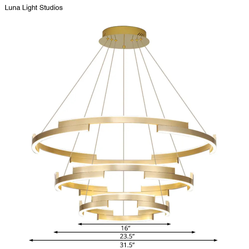 Contemporary Round Metal Chandelier - 1/2/3 Lights Gold Led White/Warm Lighting