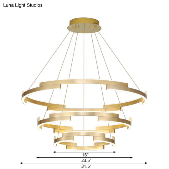 Contemporary Round Metal Chandelier - 1/2/3 Lights Gold Led White/Warm Lighting