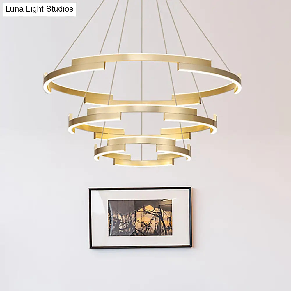 Contemporary Round Metal Chandelier - 1/2/3 Lights Gold Led White/Warm Lighting