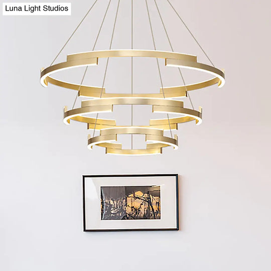 Contemporary Round Metal Chandelier - 1/2/3 Lights Gold Led White/Warm Lighting