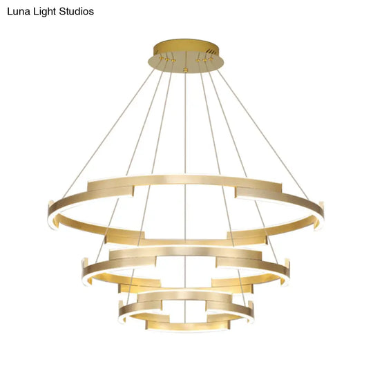 Contemporary Round Metal Chandelier - 1/2/3 Lights Gold Led White/Warm Lighting