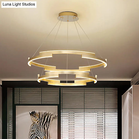 Contemporary Round Metal Chandelier - 1/2/3 Lights Gold Led White/Warm Lighting