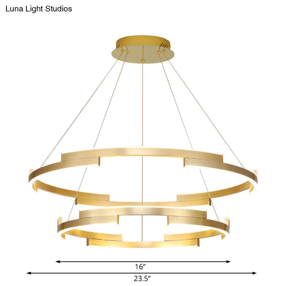 Contemporary Round Metal Chandelier - 1/2/3 Lights Gold Led White/Warm Lighting