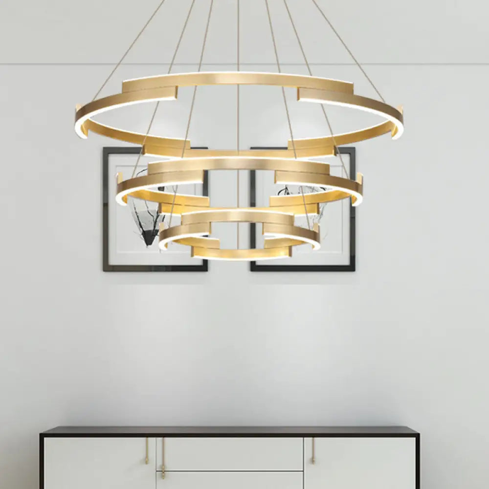 Contemporary Round Metal Chandelier - 1/2/3 Lights Gold Led White/Warm Lighting 3 / White