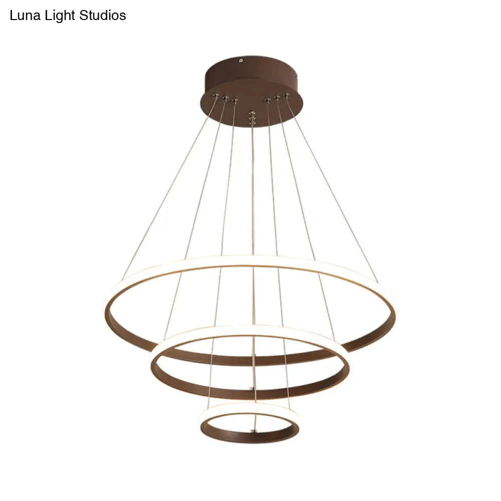 Contemporary Round Pendant Led Chandelier For Dining Room In White/Coffee - 2/3 Tier Design