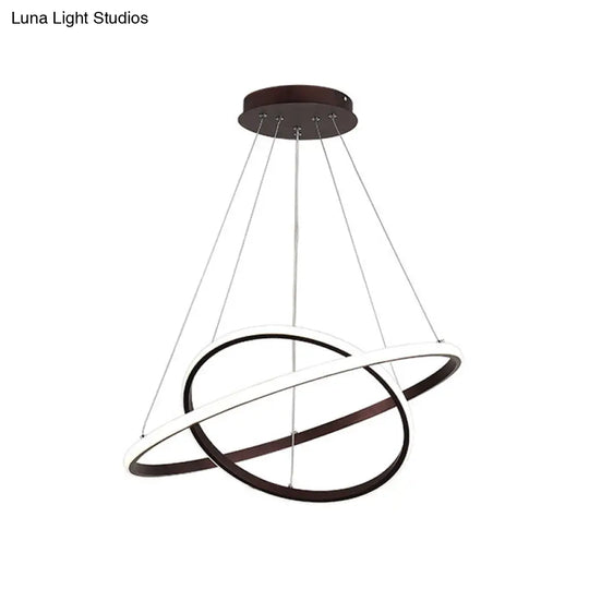 Contemporary Round Pendant Led Chandelier For Dining Room In White/Coffee - 2/3 Tier Design