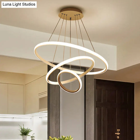 Contemporary Round Pendant Led Chandelier For Dining Room In White/Coffee - 2/3 Tier Design