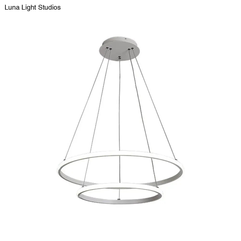 Contemporary Round Pendant Led Chandelier For Dining Room In White/Coffee - 2/3 Tier Design