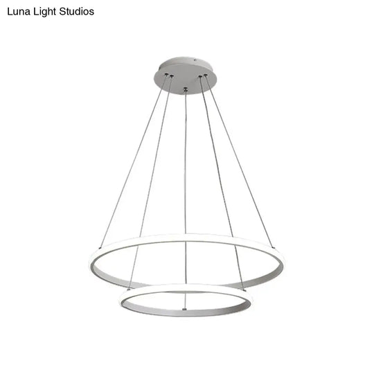 Contemporary Round Pendant Led Chandelier For Dining Room In White/Coffee - 2/3 Tier Design