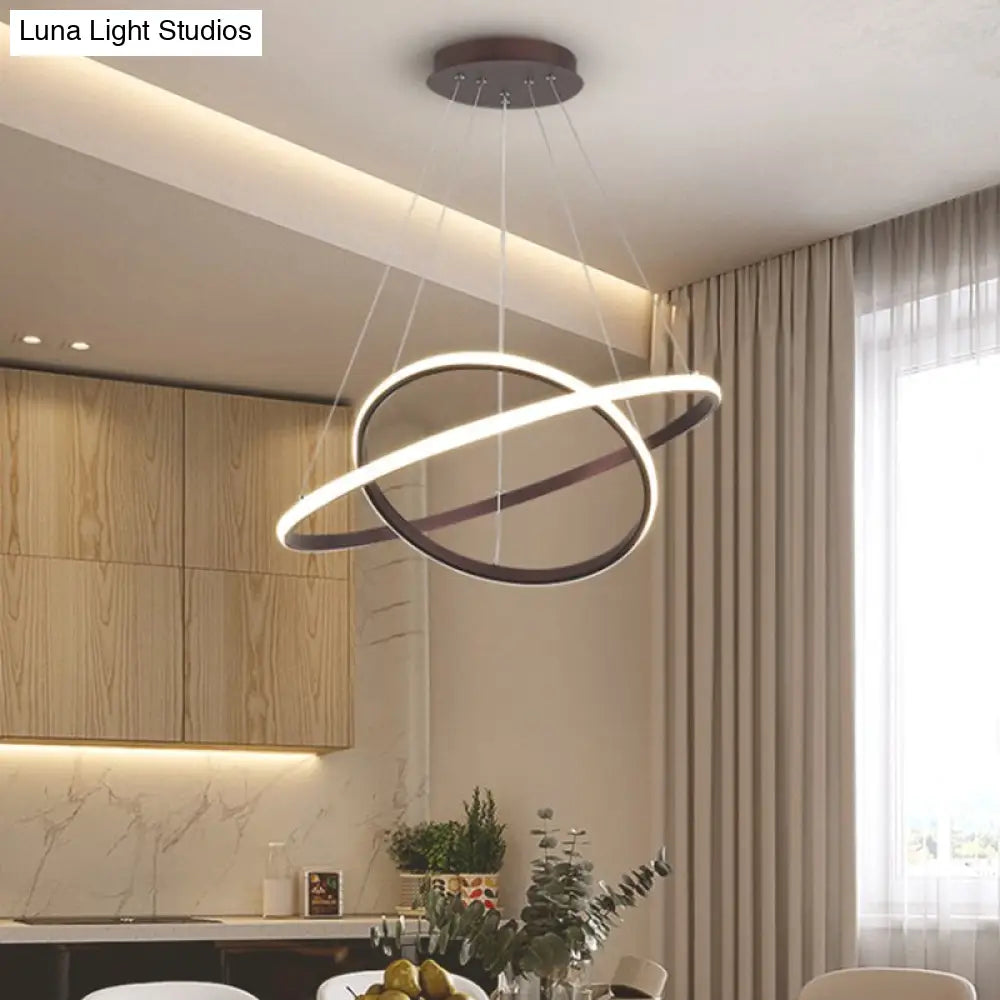 Contemporary Round Pendant Led Chandelier For Dining Room In White/Coffee - 2/3 Tier Design