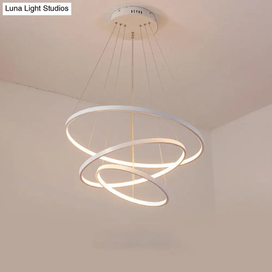 Contemporary Round Pendant Led Chandelier For Dining Room In White/Coffee - 2/3 Tier Design