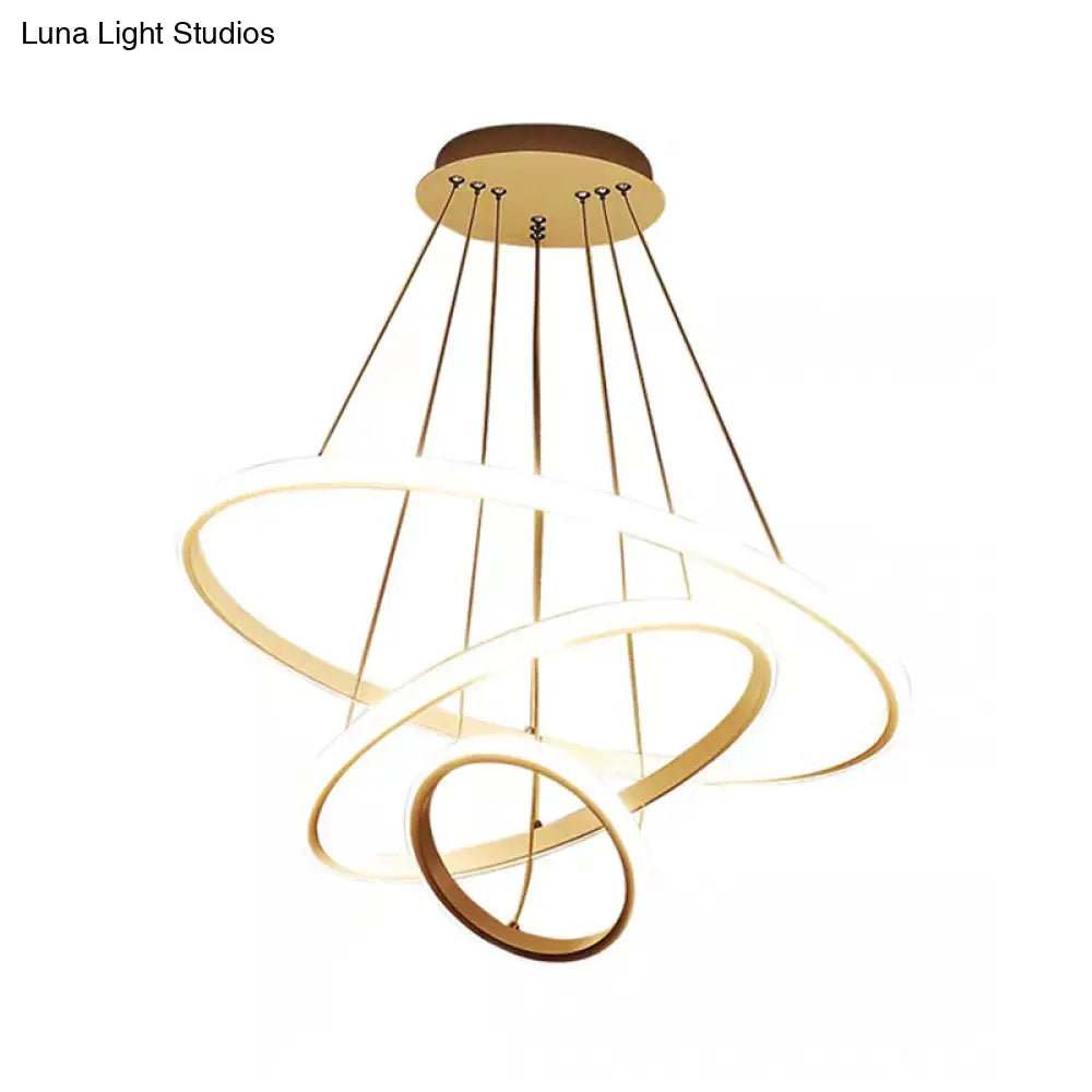 Contemporary Round Pendant Led Chandelier For Dining Room In White/Coffee - 2/3 Tier Design