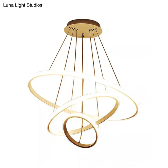 Contemporary Round Pendant Led Chandelier For Dining Room In White/Coffee - 2/3 Tier Design