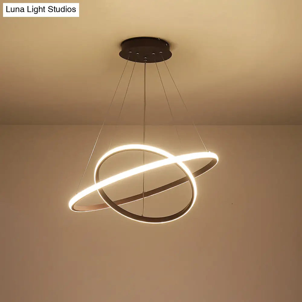 Contemporary Round Pendant Led Chandelier For Dining Room In White/Coffee - 2/3 Tier Design