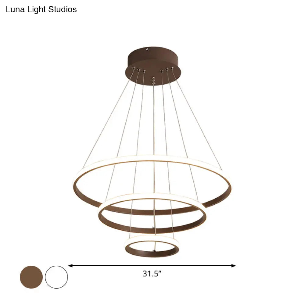 Contemporary Round Pendant Led Chandelier For Dining Room In White/Coffee - 2/3 Tier Design