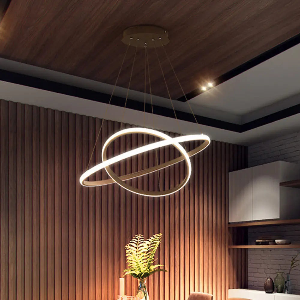 Contemporary Round Pendant Led Chandelier For Dining Room In White/Coffee - 2/3 Tier Design Coffee