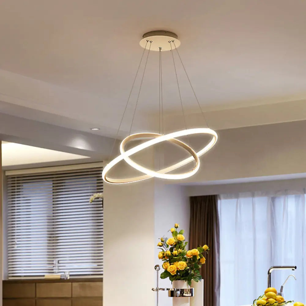 Contemporary Round Pendant Led Chandelier For Dining Room In White/Coffee - 2/3 Tier Design White /