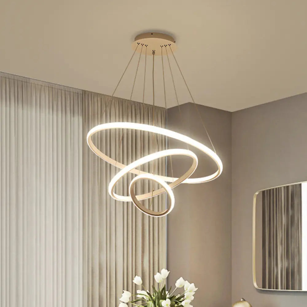 Contemporary Round Pendant Led Chandelier For Dining Room In White/Coffee - 2/3 Tier Design White /