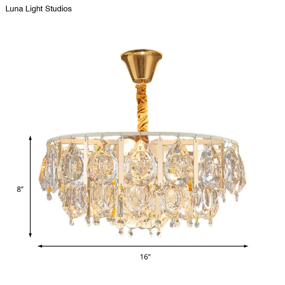 Contemporary Round Teardrop Crystal Hanging Light Kit: 3/4 Lights Gold Chandelier 16’/19.5’ Wide