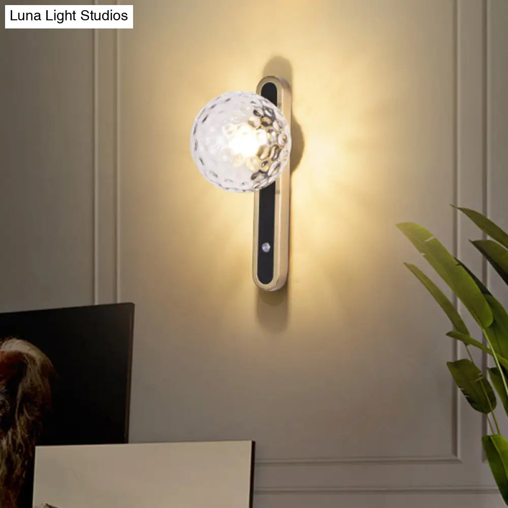 Contemporary Round Wall Lamp - Clear Dimpled Glass 1 Bulb Sconce Light For Living Room