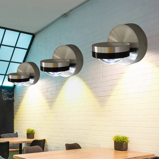 Contemporary Round Wall Lamp: Metal & Crystal Led Light For Dining Room Silver Finish Warm/White