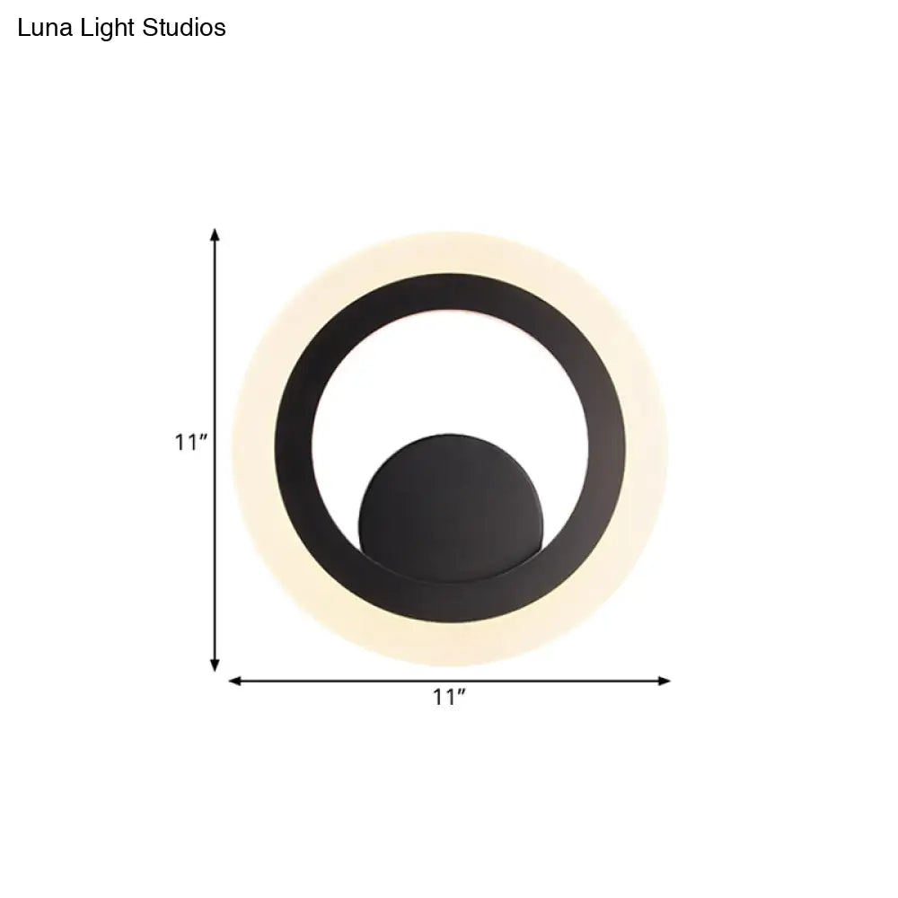 Contemporary Round Wall Sconce Light - Black Metal Led Lamp Warm/White