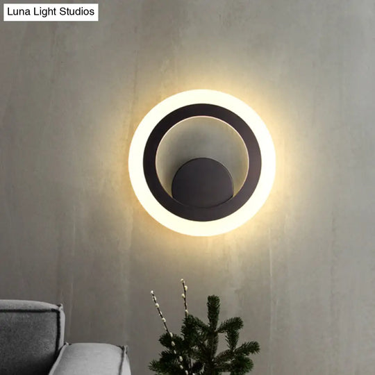 Contemporary Round Wall Sconce Light - Black Metal Led Lamp Warm/White