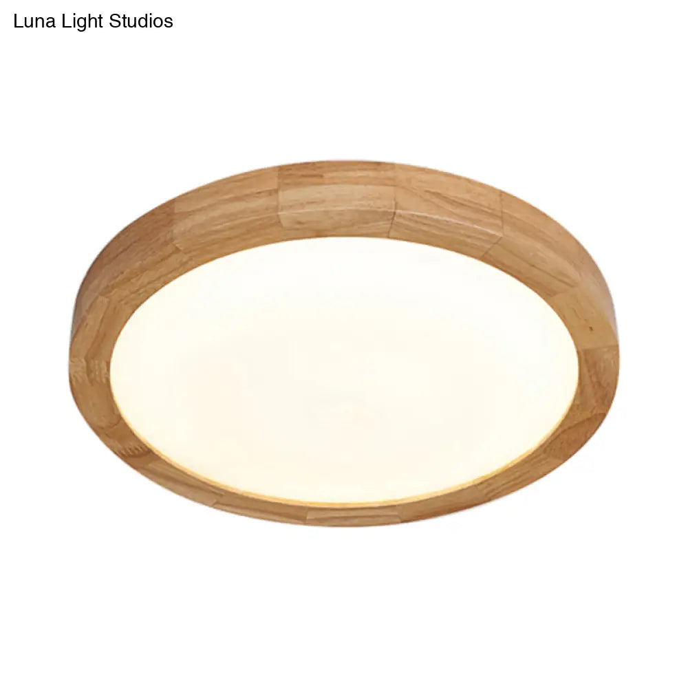 Contemporary Round Wood Flush Light Fixture For Bedroom - Single Ceiling Lamp (12/16 Dia) In