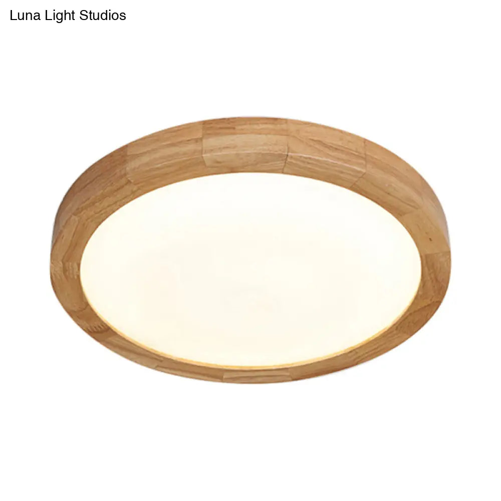 Contemporary Round Wood Flush Light Fixture For Bedroom - Single Ceiling Lamp (12’/16’ Dia) In