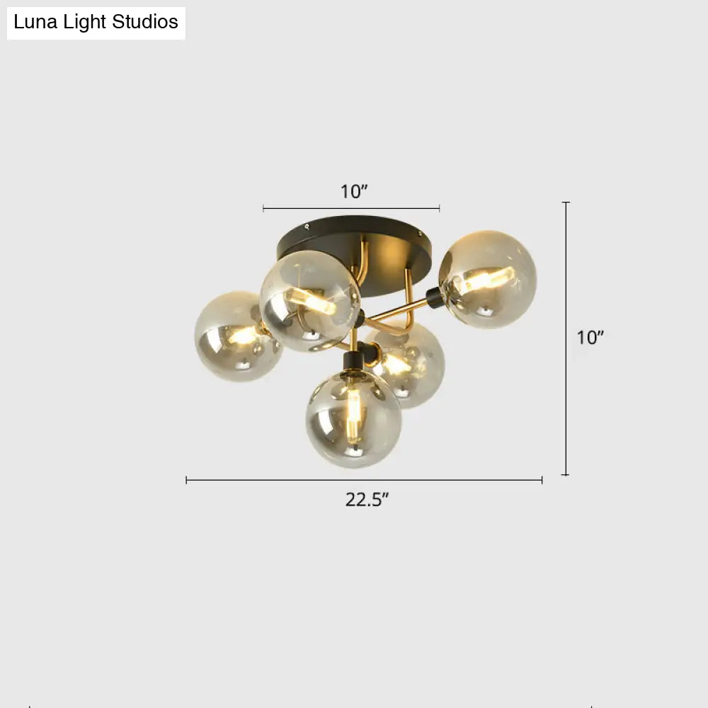 Contemporary Semi Flush Bubble Glass Ceiling Light For Living Room 5 / Gold Smoke Grey