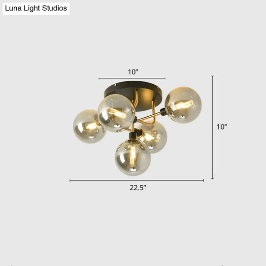 Contemporary Semi Flush Bubble Glass Ceiling Light For Living Room 5 / Gold Smoke Grey