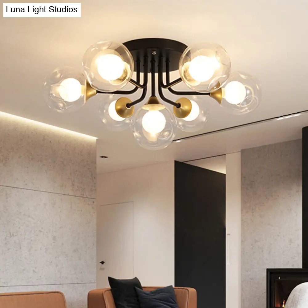 Contemporary Semi Flush Bubble Glass Ceiling Light For Living Room