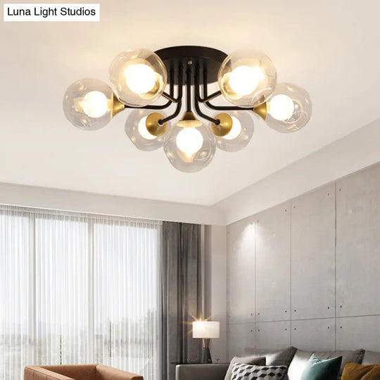 Contemporary Semi Flush Bubble Glass Ceiling Light For Living Room 7 / Black Clear