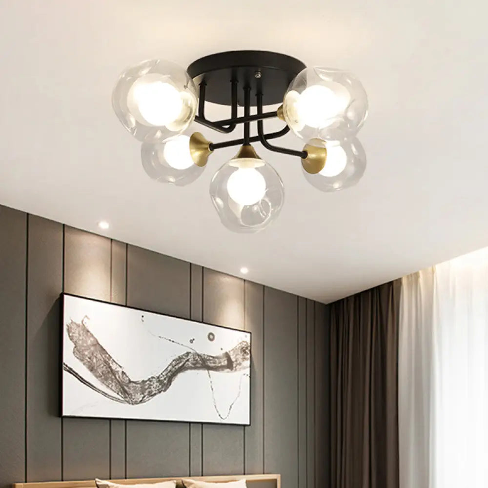 Contemporary Semi Flush Bubble Glass Ceiling Light For Living Room 5 / Black Clear