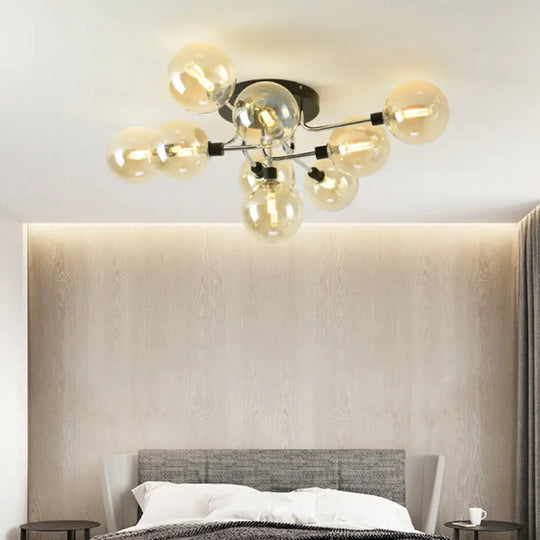 Contemporary Semi Flush Bubble Glass Ceiling Light For Living Room 9 / Chrome Cognac