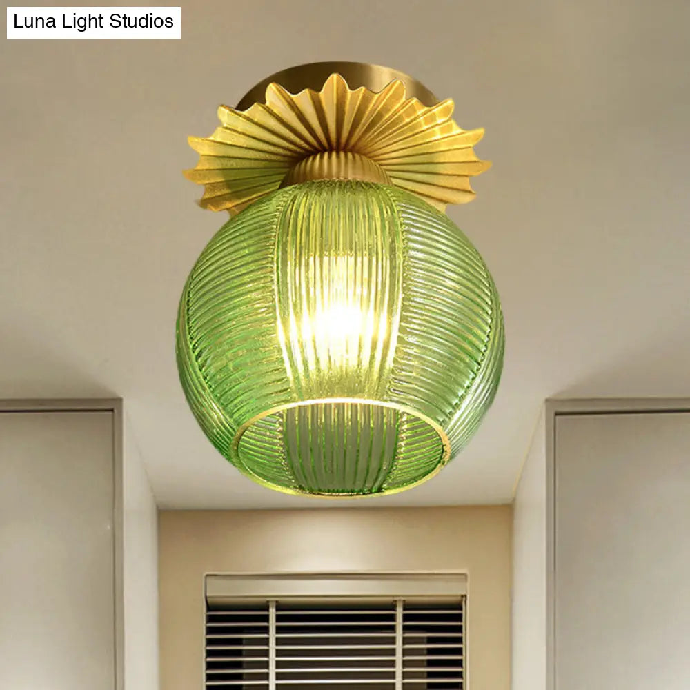 Contemporary Clear/White/Blue Prism Glass Hallway Semi Flush Mount Ceiling Light Green