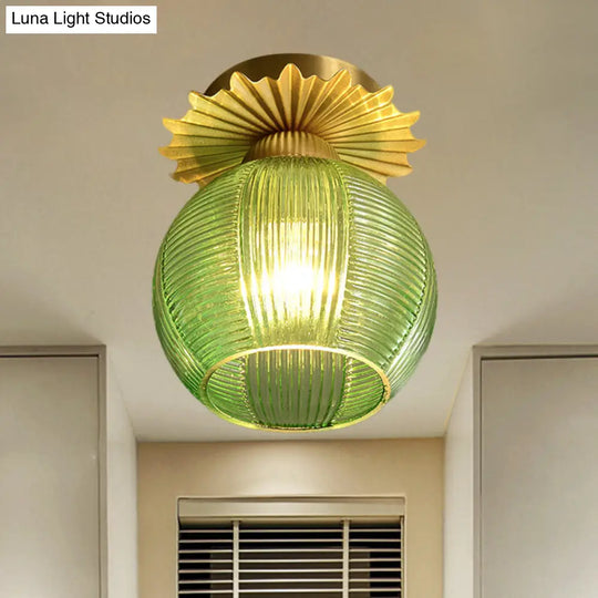 Contemporary Clear/White/Blue Prism Glass Hallway Semi Flush Mount Ceiling Light Green