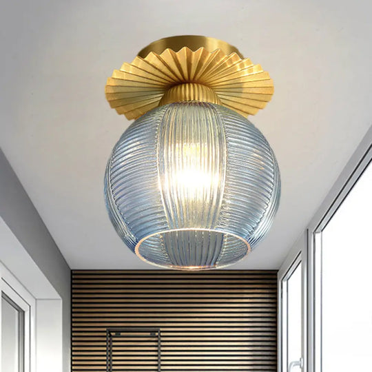 Contemporary Semi Flush Ceiling Light With Prism Glass - Ideal For Hallways Blue