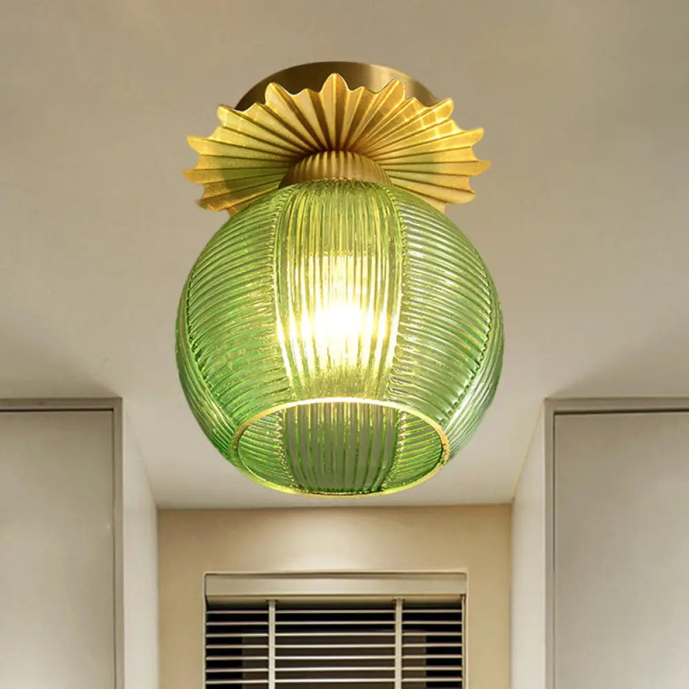 Contemporary Semi Flush Ceiling Light With Prism Glass - Ideal For Hallways Green