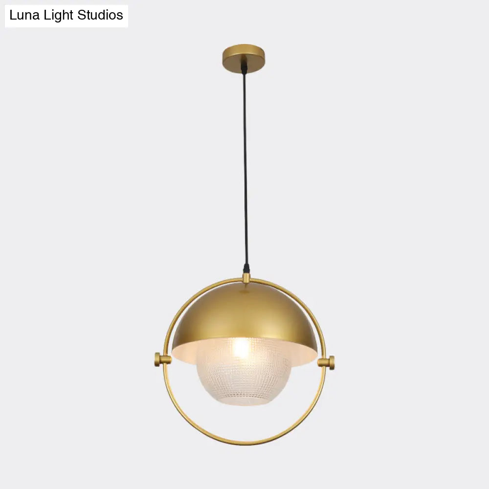 Contemporary Semicircle Pendant Light Kit With 1 Bulb Blue/Gold Metal Finish And Clear Latticed