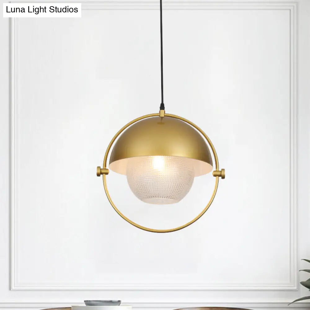 Blue/Gold Semicircle Pendant Light Kit With Clear Latticed Glass Shade.