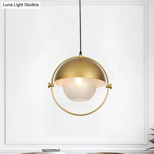 Blue/Gold Semicircle Pendant Light Kit With Clear Latticed Glass Shade.