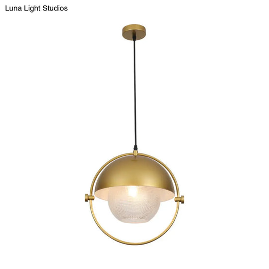 Blue/Gold Semicircle Pendant Light Kit With Clear Latticed Glass Shade.