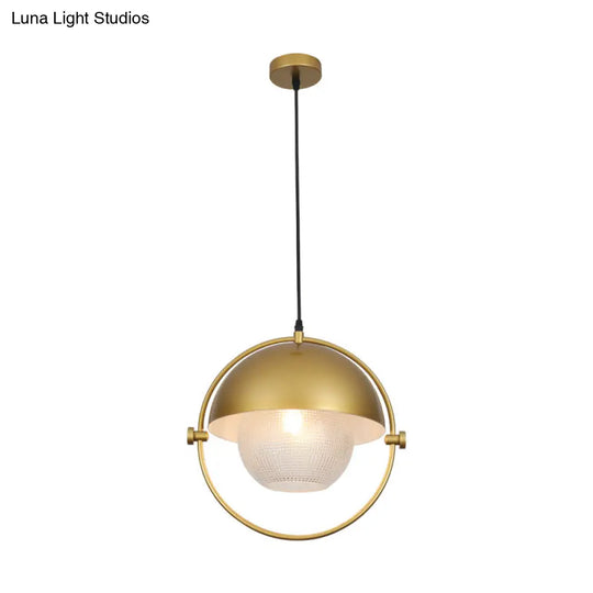 Contemporary Semicircle Pendant Light Kit With 1 Bulb Blue/Gold Metal Finish And Clear Latticed