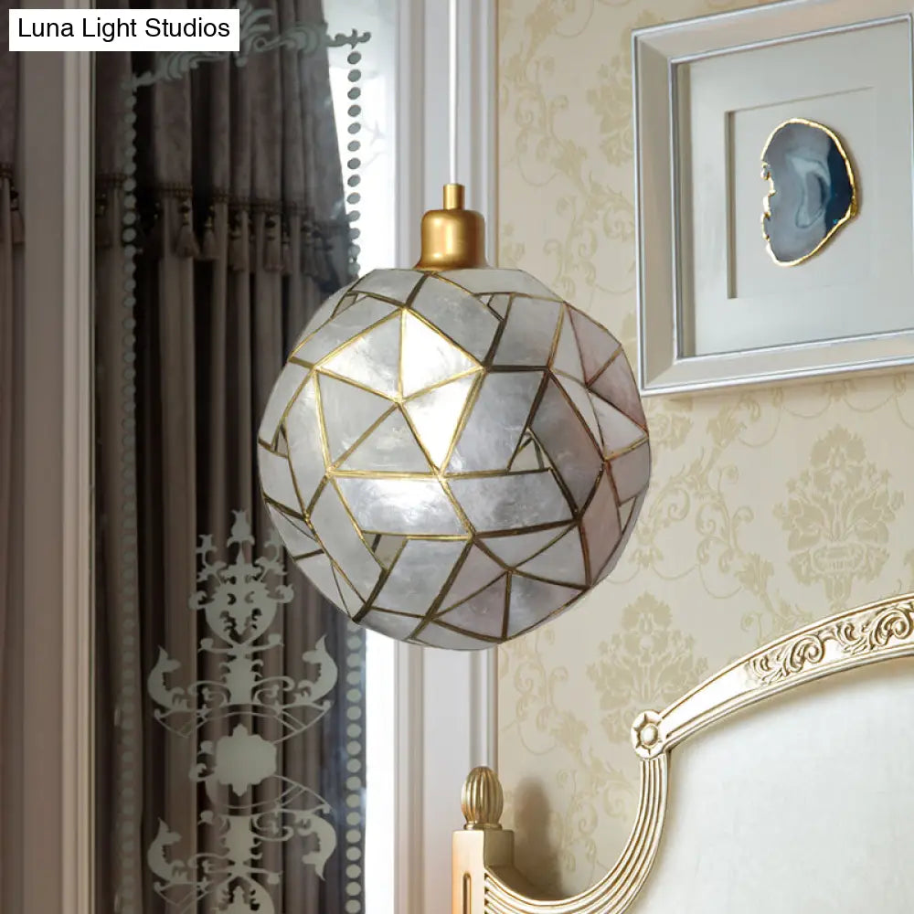 Contemporary Shell Globe Suspension Light - Silver 1-Bulb Pendant Lamp For Dining Room