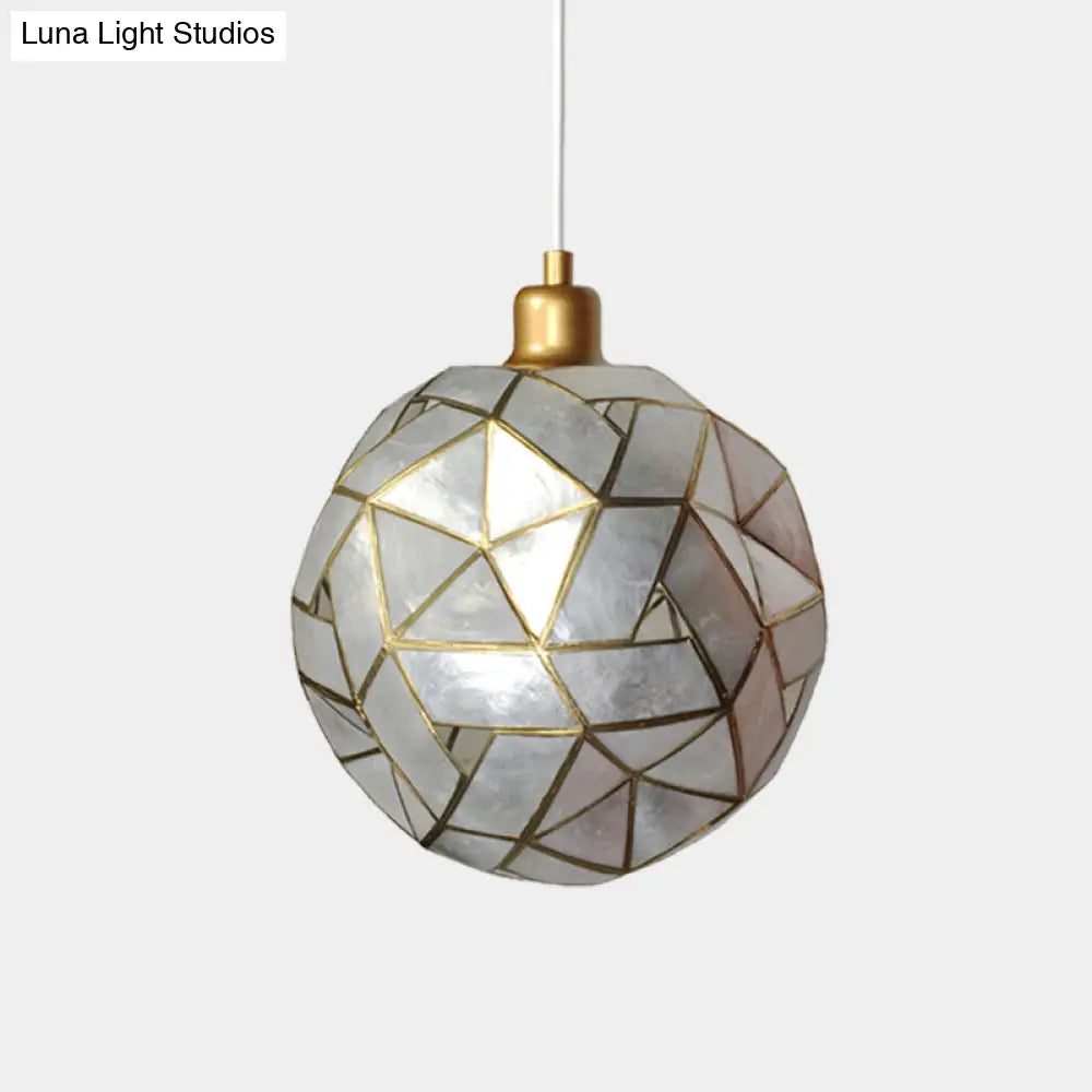 Contemporary Shell Globe Suspension Light - Silver 1-Bulb Pendant Lamp For Dining Room